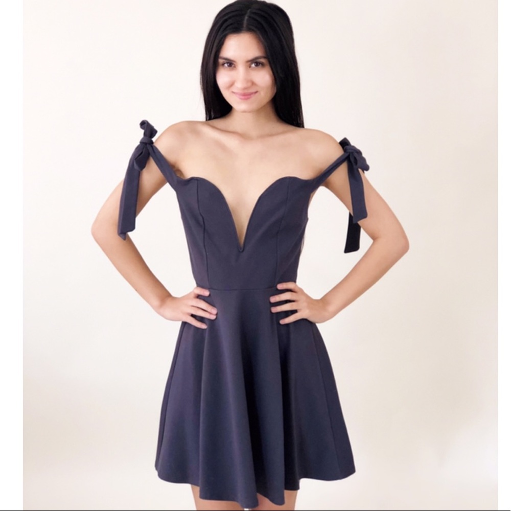 Gray v plunge strap skater dress